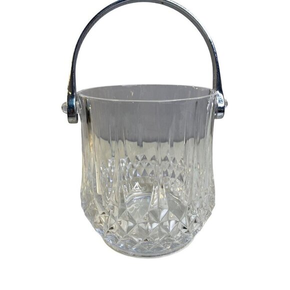 Vintage Heavy Lead Crystal Glass Ice Bucket Silver Tone Handle 5.5" x 4.5" - Picture 2 of 8